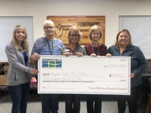 Oconto Falls Area Chamber donated $825 to Kingdom Come Food Pantry